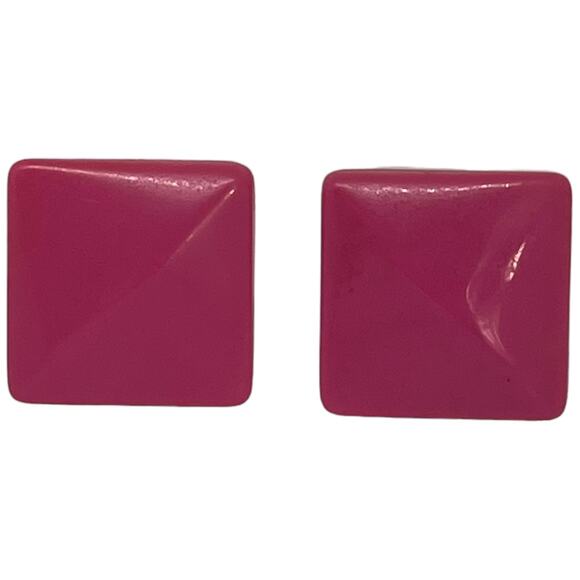 80s Pink Square Clip-On Earrings, Good Condition, 1" x 1" - Picture 2 of 7